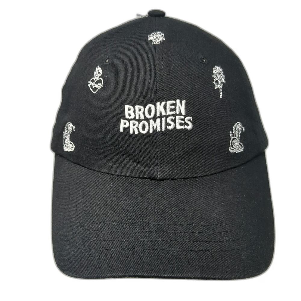 Broken Promises Baseball Cap Black One Size Roses Snakes Hearts Hat Strapback